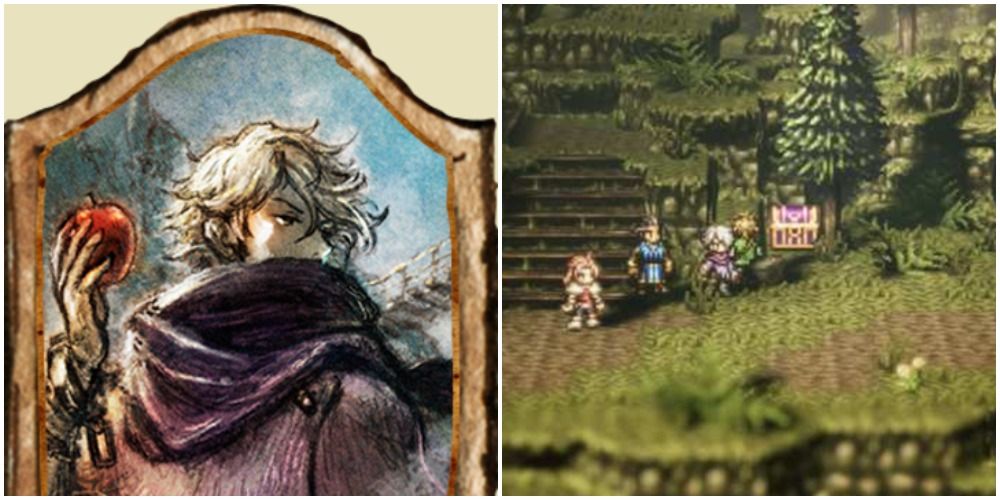 Therion next to a locked chest in Octopath Traveler