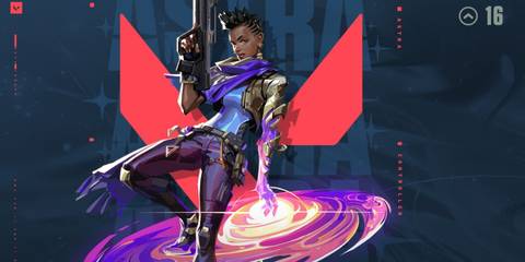 astra, valorant agent with gun and galaxy in other hand