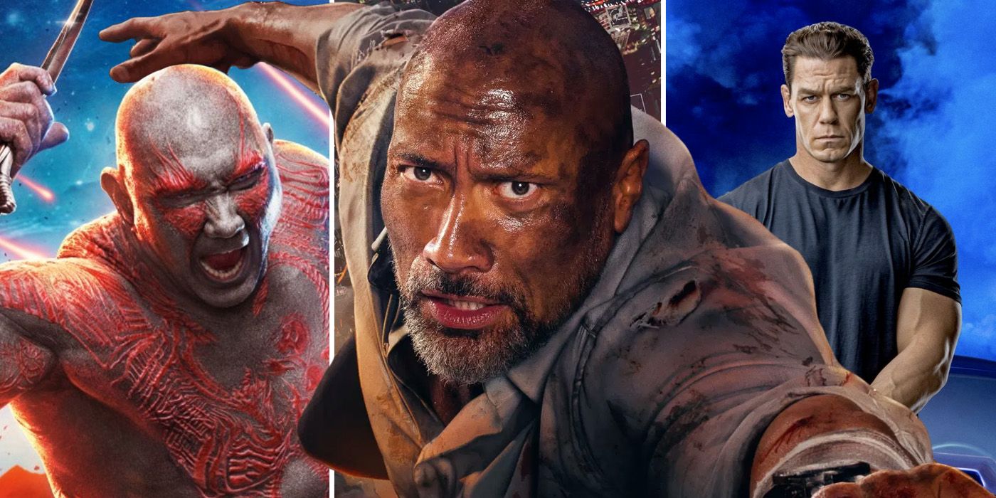 Dave Bautista, The Rock and John Cena. Three WWE wrestlers who have starred in movies