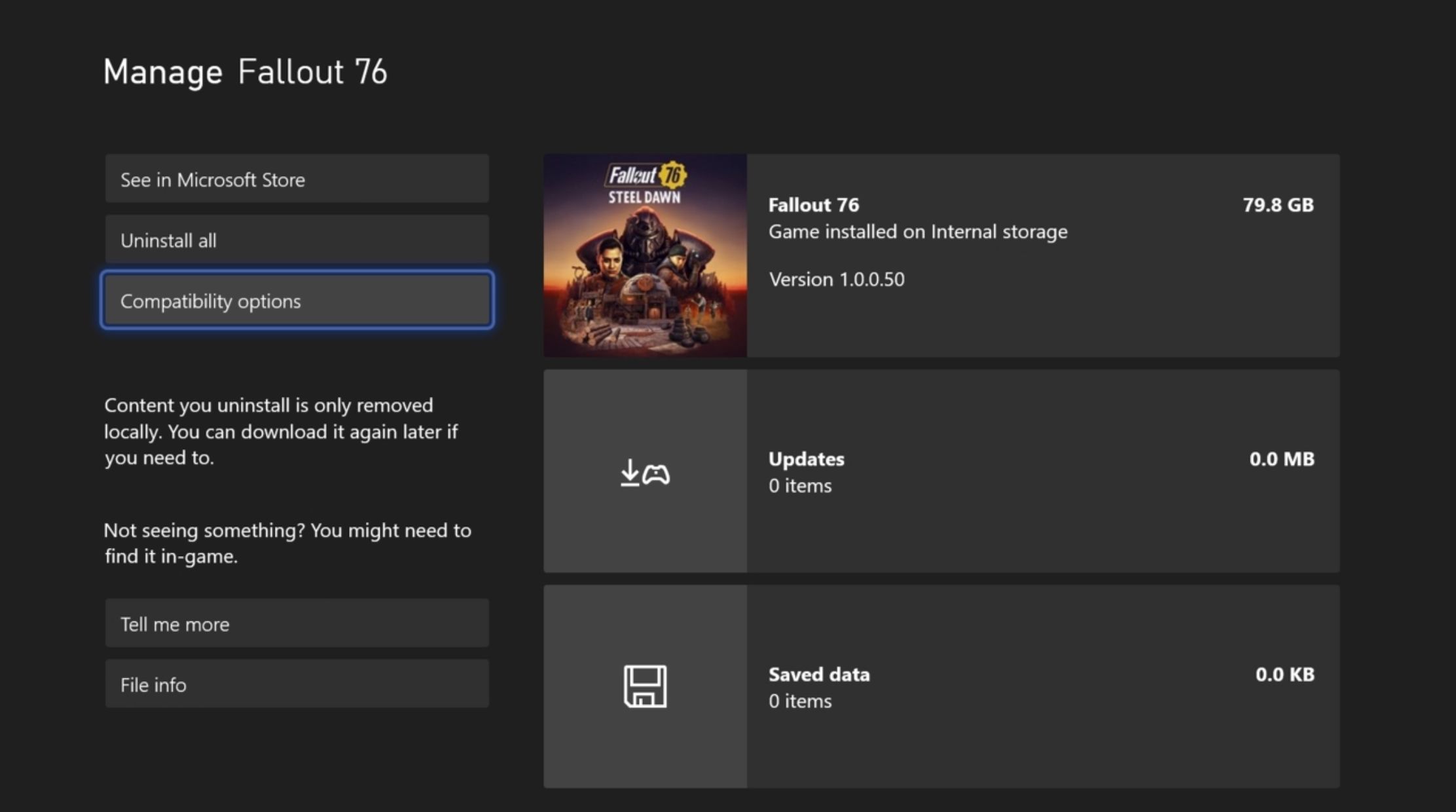 fallout 76 options list for managing the game