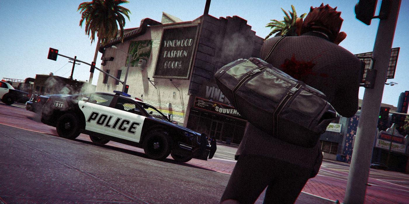 gta5 bank robber engages police car