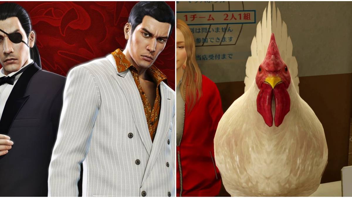 (Left) Kiryu and Majima (Right) A chicken on a counter