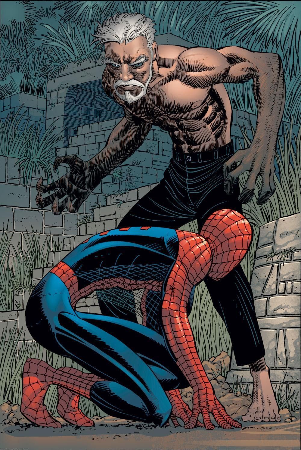 Spider-Man and Ezekial stand opposite each other in fighting stances.