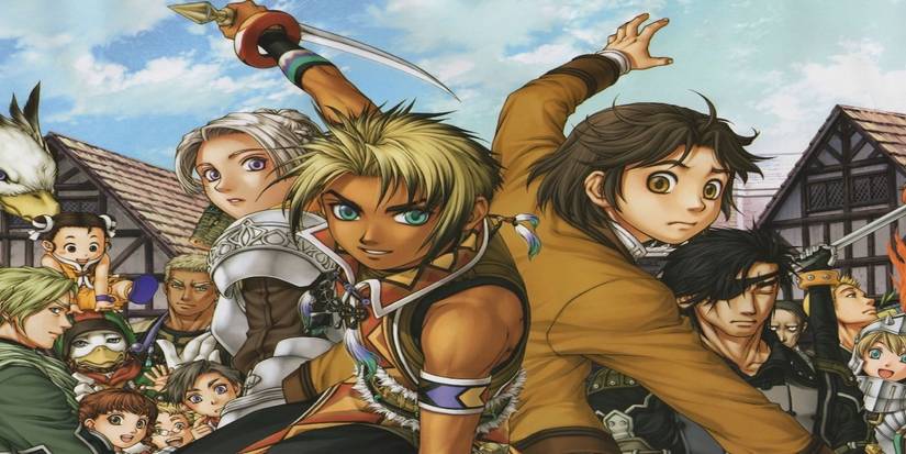 Suikoden III promo art with key characters