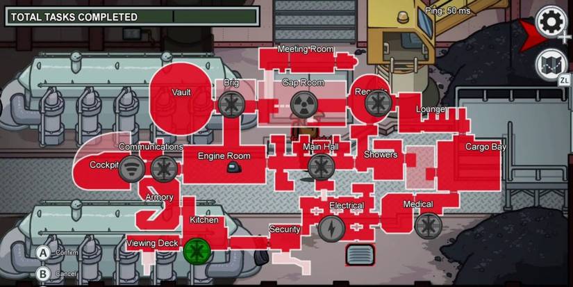 Map of the Airship with sabotages in Among Us