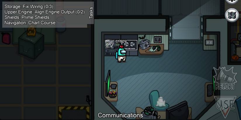 A character faking a task in Among Us