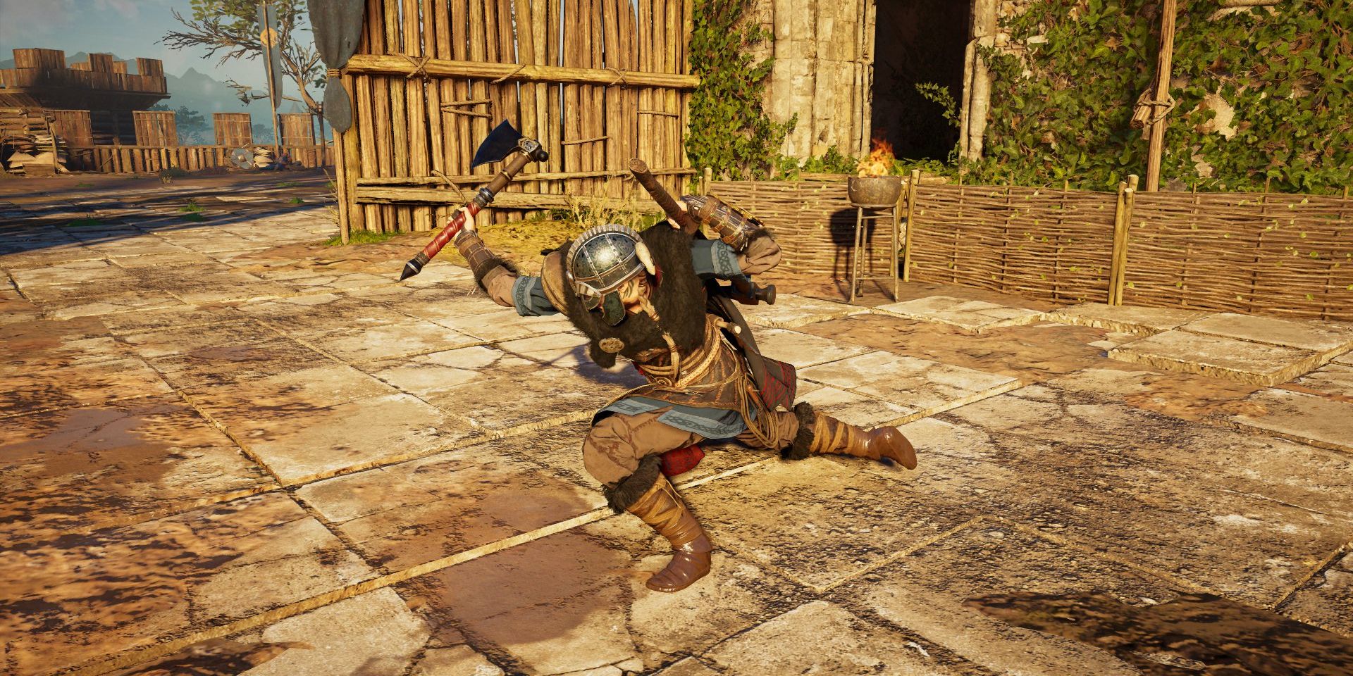 lunging in a light attack with a bearded axe.