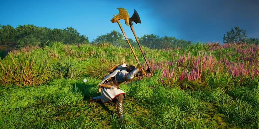 eivor attacking with two axes at once.