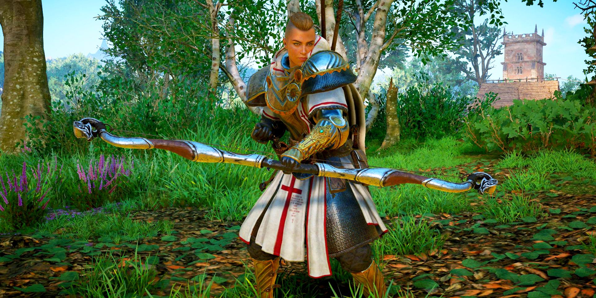 player holding a long range bow.