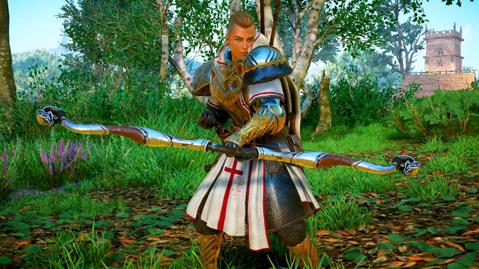 player holding a long range bow.