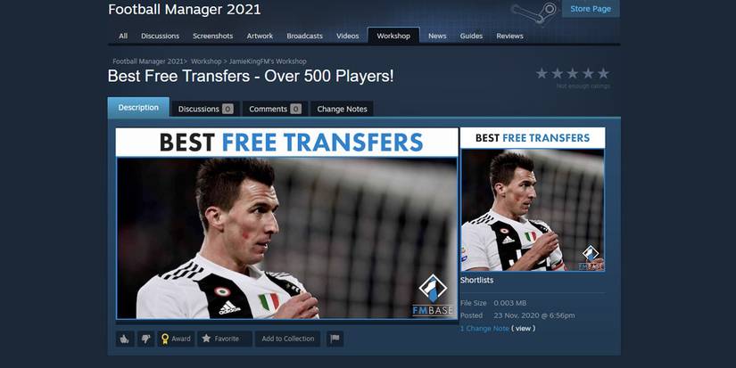 Free Transfers shortlist mod for Football Manager 21