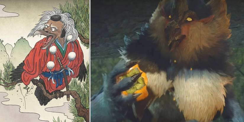 Split Image Of The Bishaten And The Karasu Tengu