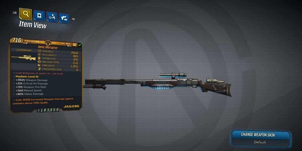 Borderlands 3 Ionic Disruptor legendary sniper rifle