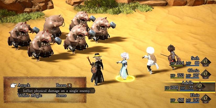 Bravely Default II Orcs Seth Gloria Elvis Adelle