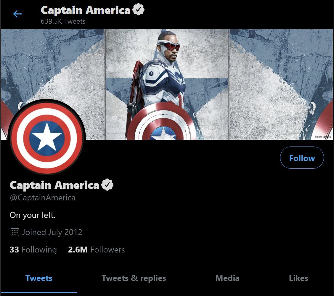 Captain America Twitter bio