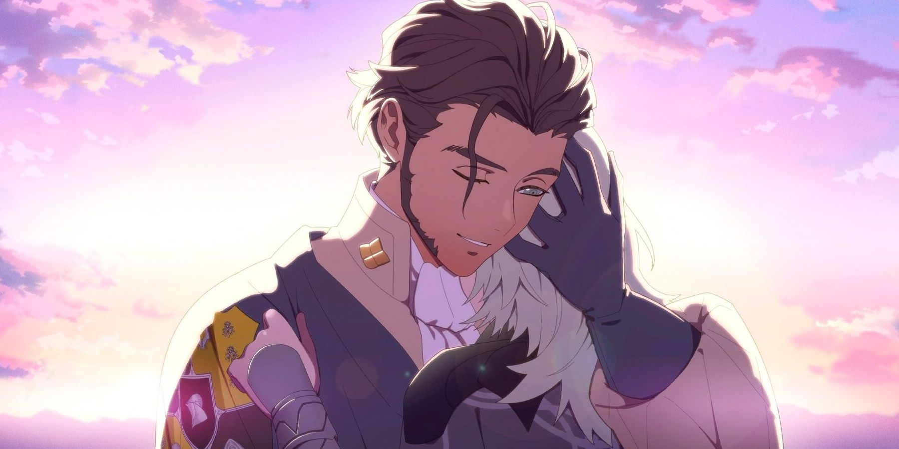 Claude hugging female Byleth in S suppot scene.