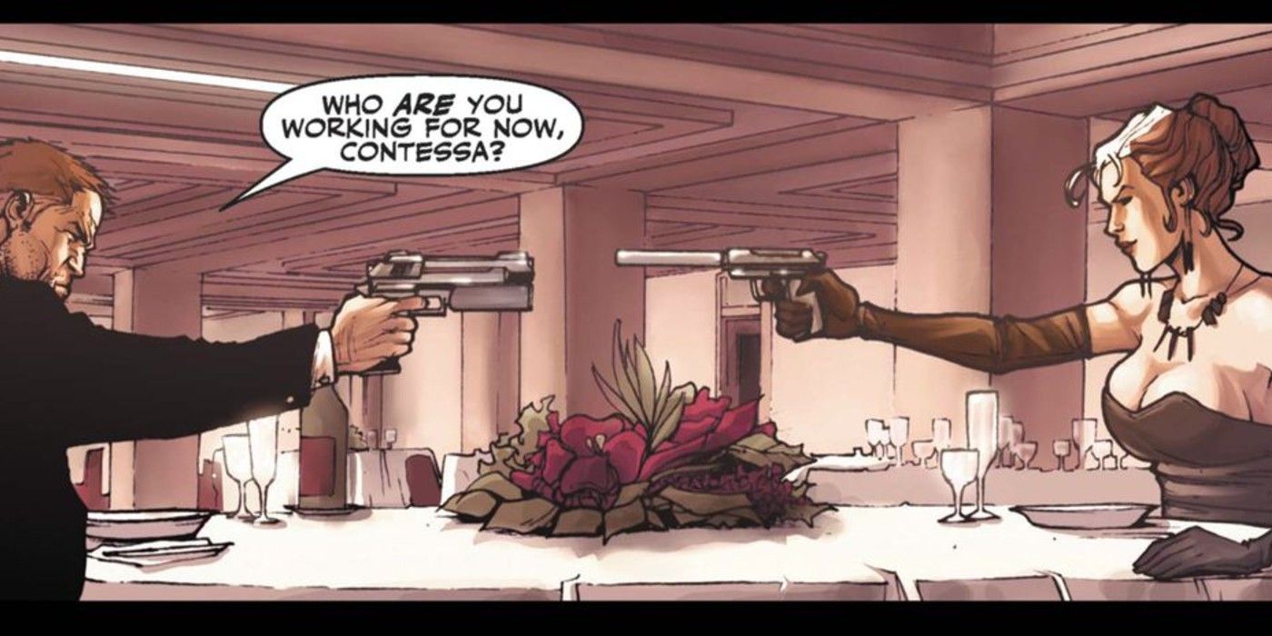 Contessa Valentina Nick Fury Pointing Guns At Each Other