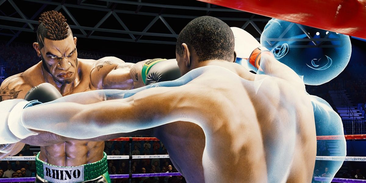 A boxer is punched in the face and his apparition leaves behind his body