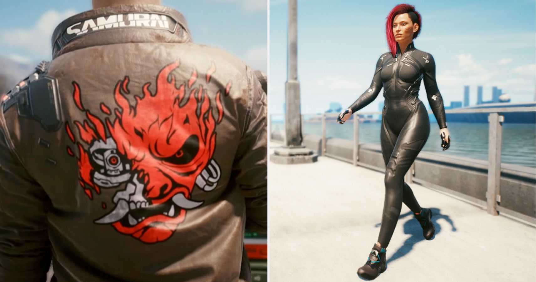 Cyberpunk 2077 Samurai Jacket et V avec une combinaison netrunning