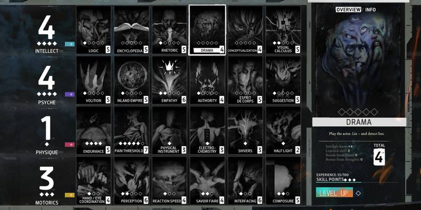 Drama in Disco Elysium's Character Sheet