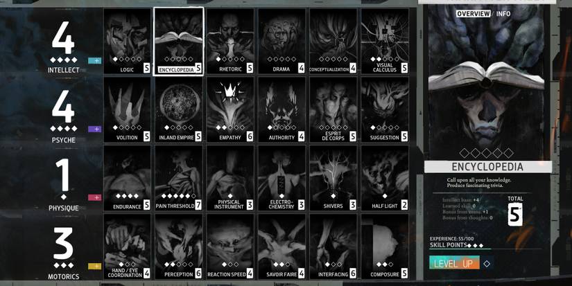 Encyclopedia in Disco Elysium's Character Sheet