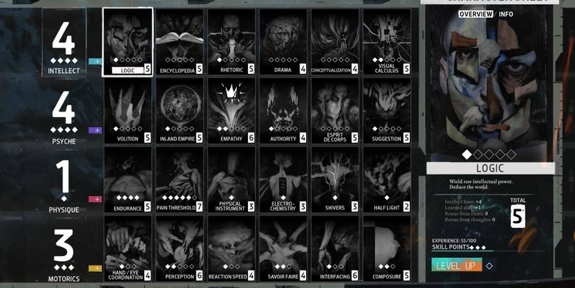 Logic in Disco Elysium's Character Sheet