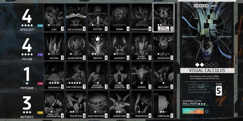 Visual Calculus in Disco Elysium's Character Sheet