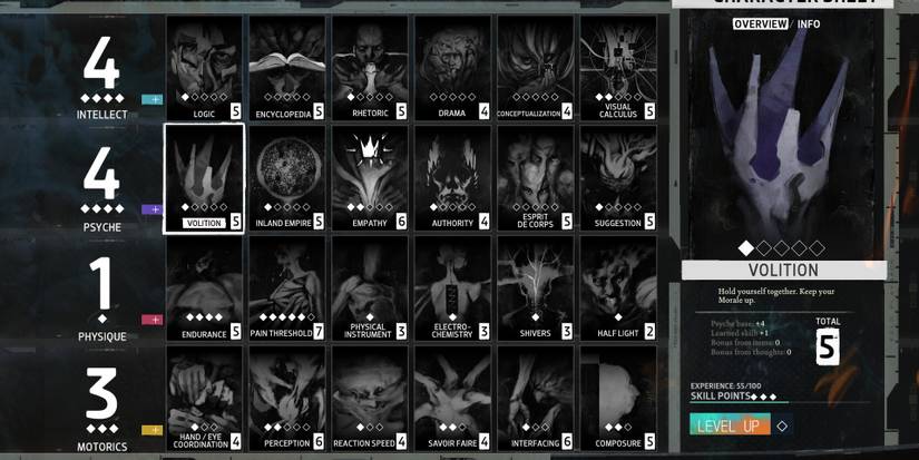 Volition in Disco Elysium's Character Sheet