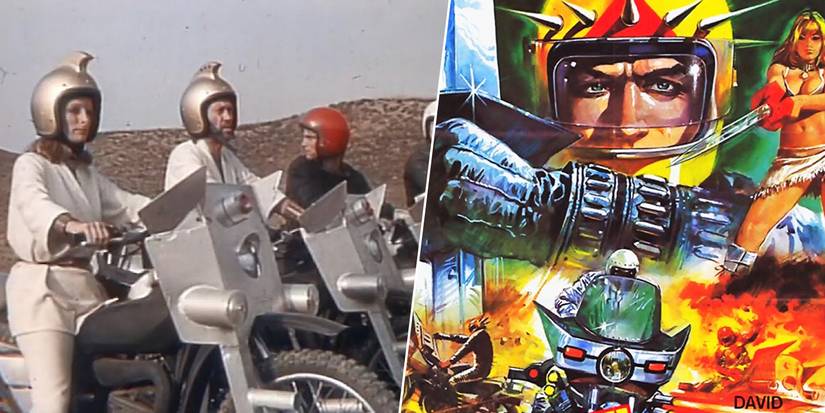 David Carradine riding deathmachines in Deathsport and the poster