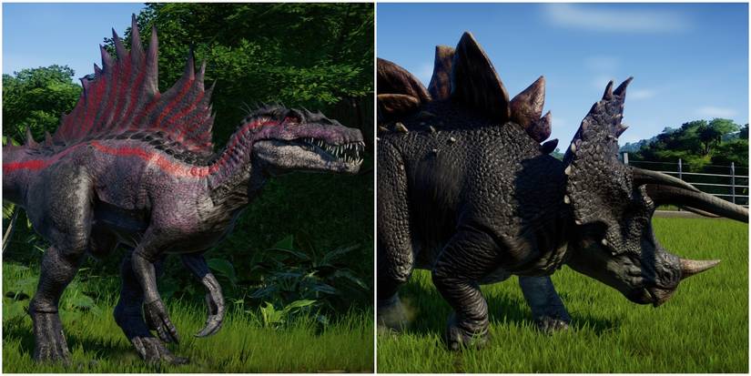 Two hybrids roam the island in Jurassic World Evolution