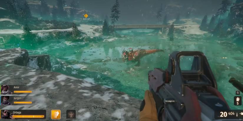 Shooting a t rex from a distance in Second Extinction