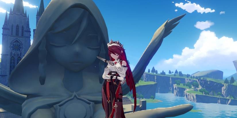 Rosaria on the hand of Barbatos Statue