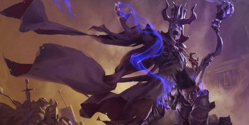 dungeons and dragons skeletal warlock using finger of death spell on humanoid