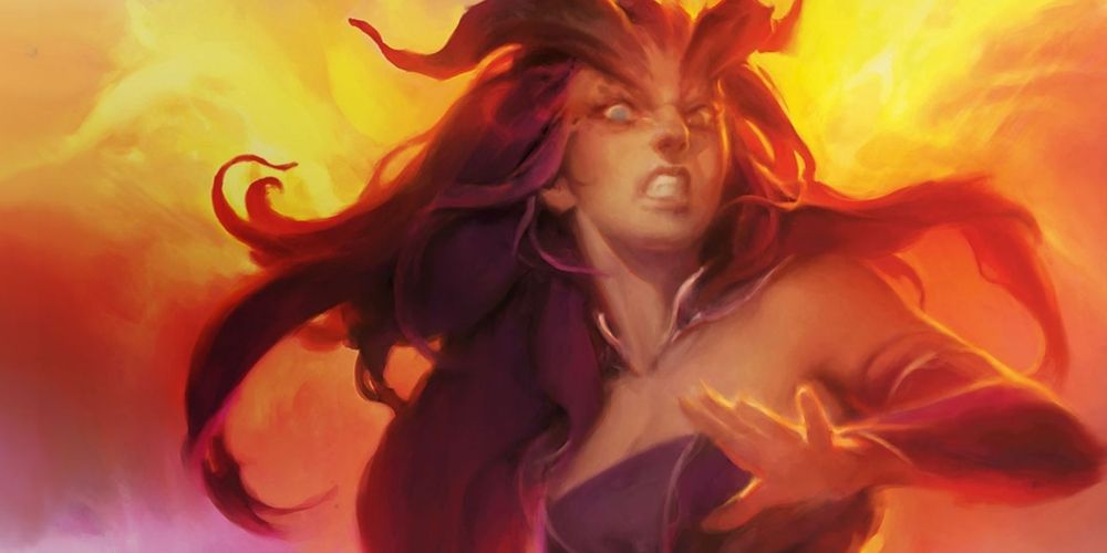 Dungeons and Dragons Warlock Tiefling Casting Plane Shift In Fire