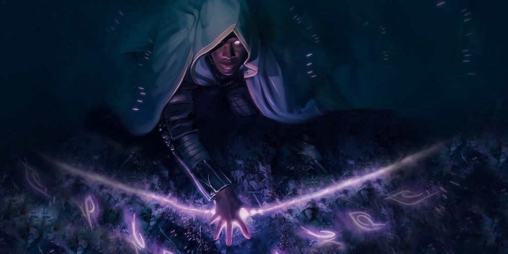 Dungeons and dragons warlock casting maddening darkness with blue lighting