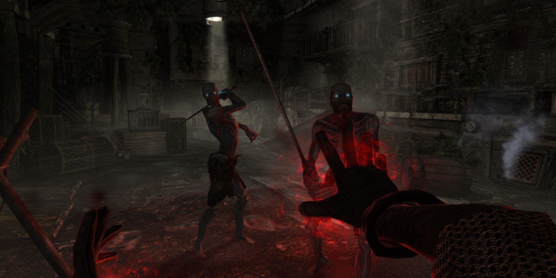 Игрок сражается с врагами в Enderal Mod для Skyrim