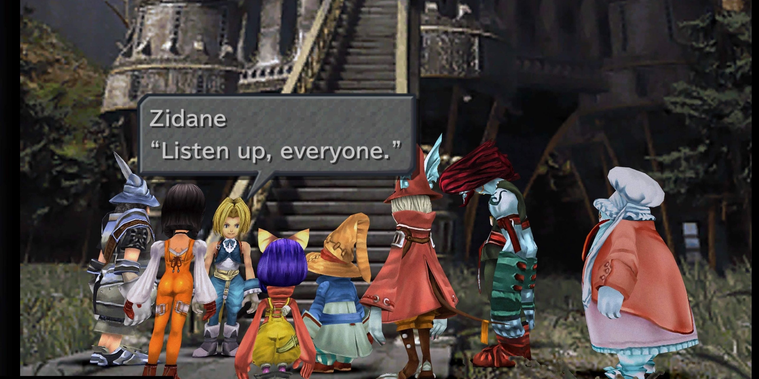 Zidane making an announcement to the other characters.