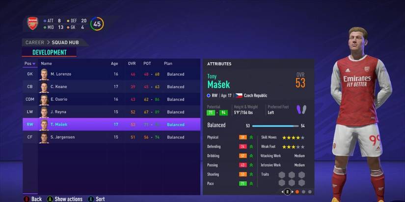 FIFA 21 Youth Academy Screen