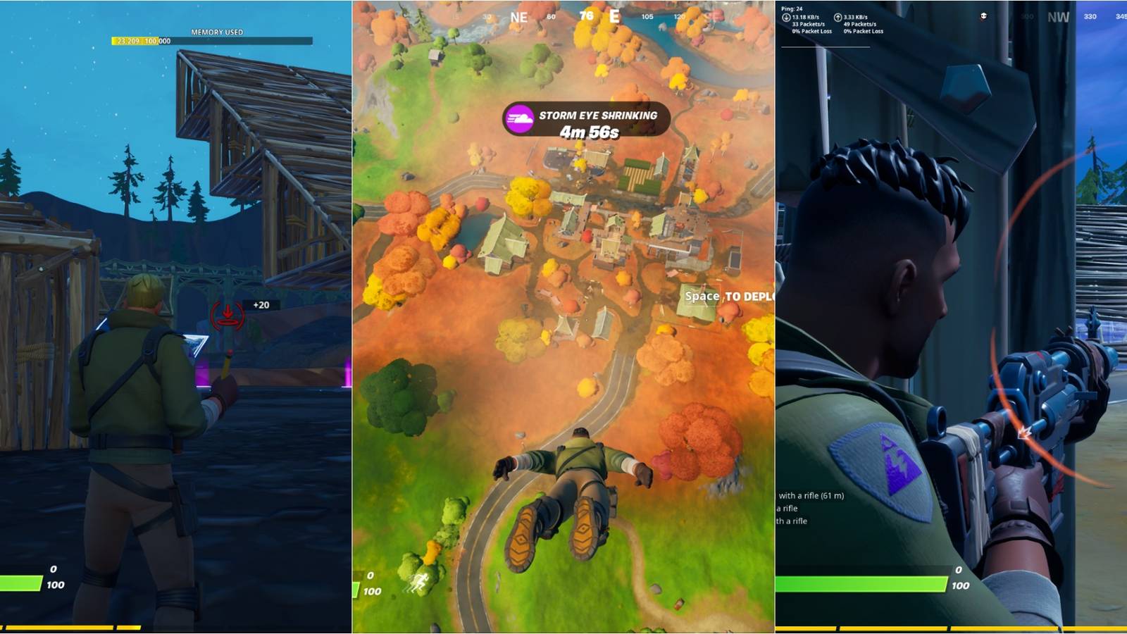 Fortnite players building, dropping, and shooting