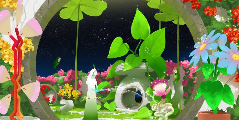 A female apparition is seen in a lush animated enviornment