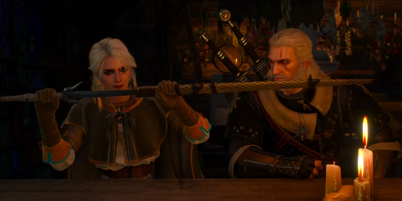 Geralt gifts Ciri with a sword in The Witcher 3: Wild Hunt