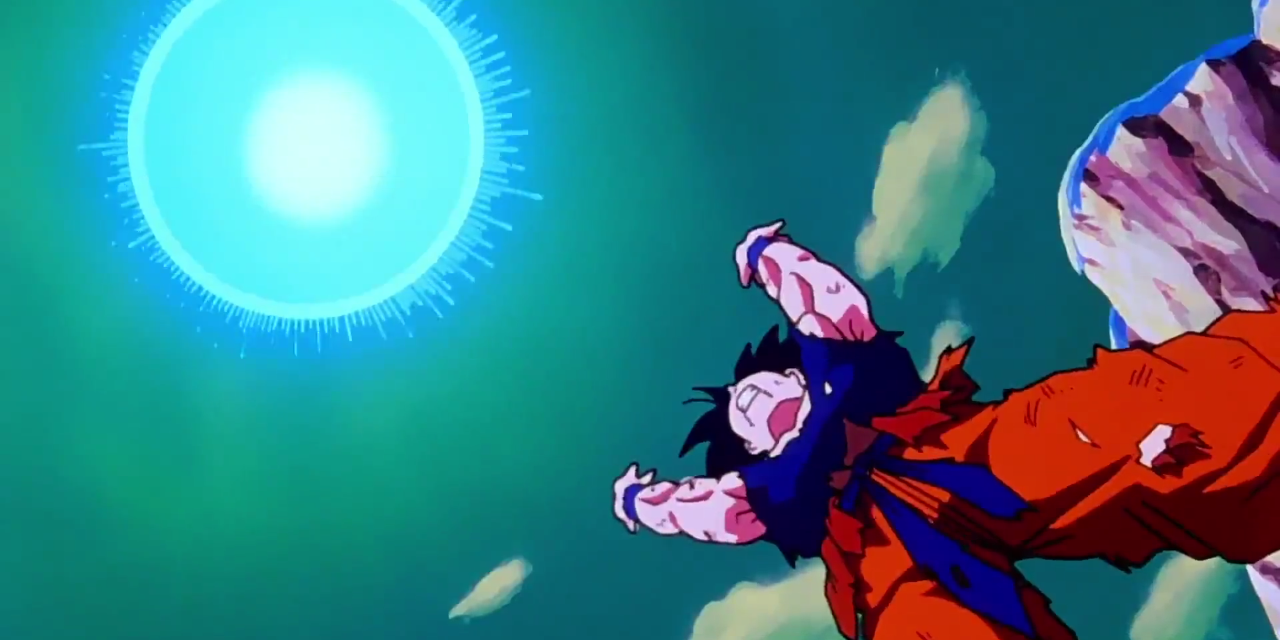 Goku gathers energy for the Spirit Bomb in Dragon Ball Z
