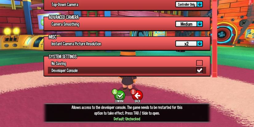 A Hat In Time menu where players can enable cheats