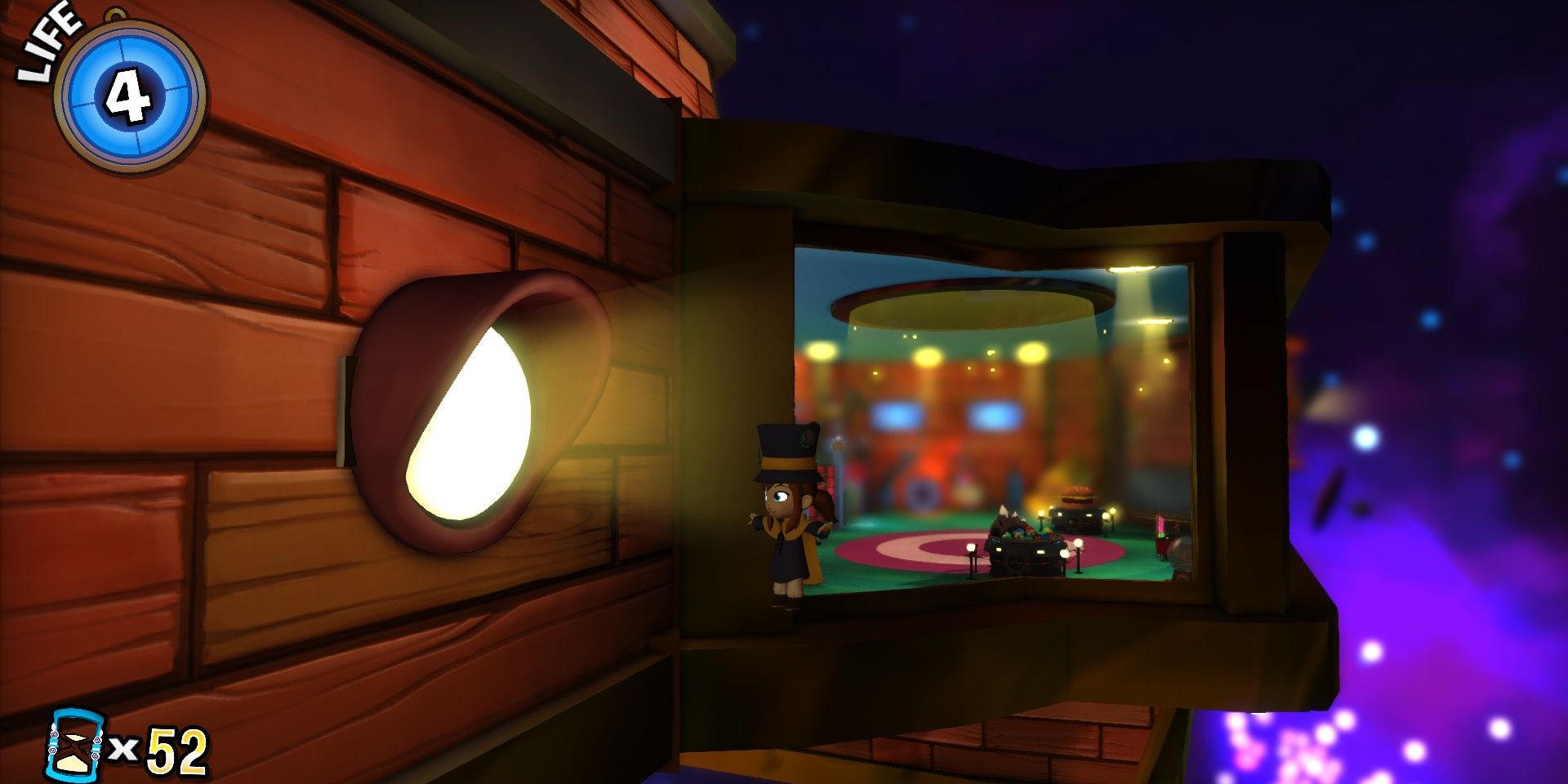 Hat Kid in Ghost Mode outside her ship in A Hat In Time