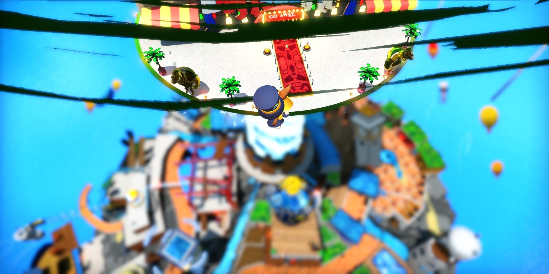 Hat Kid high in the air thanks to low gravity in A Hat In Time