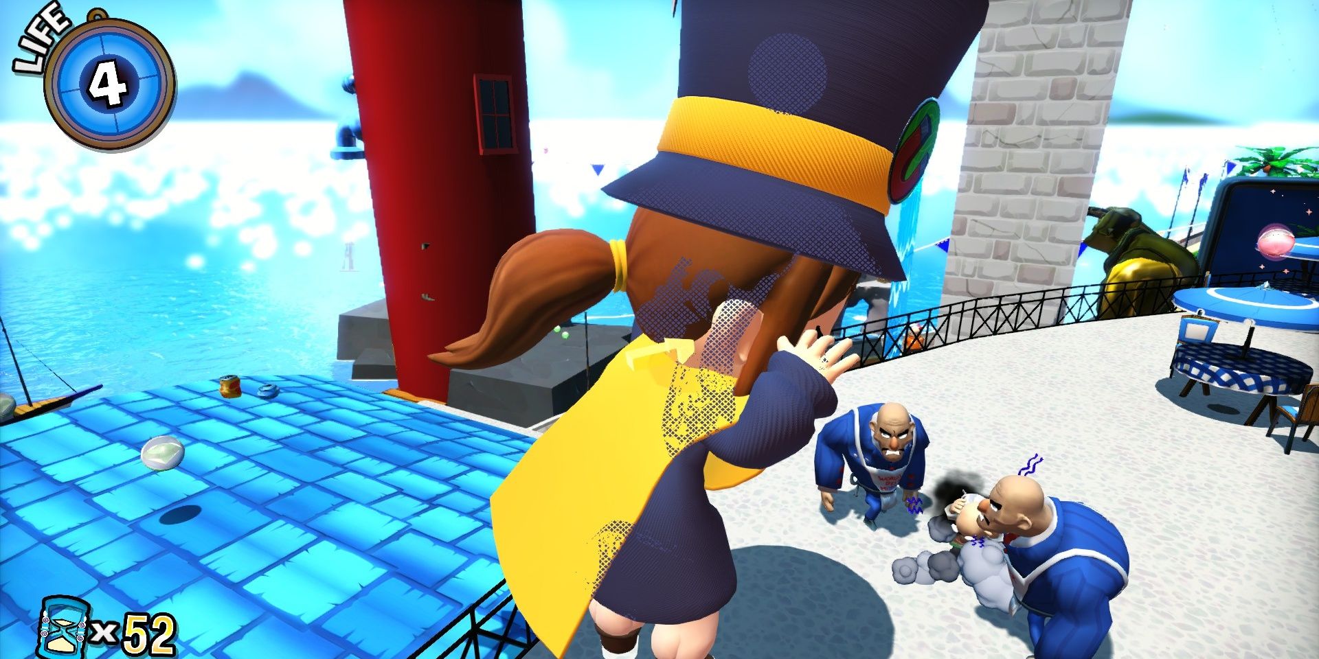 A large Hat Kid mocking the Mafia in A Hat In Time