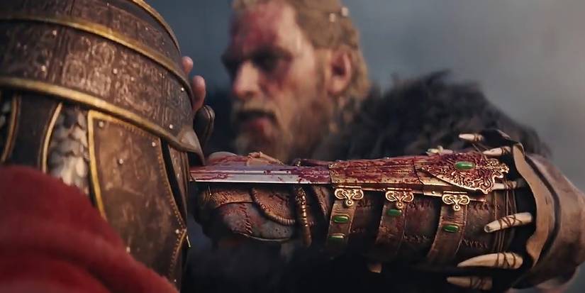 Eivor kills an enemy with the hidden blade in Assassin's Creed Valhalla