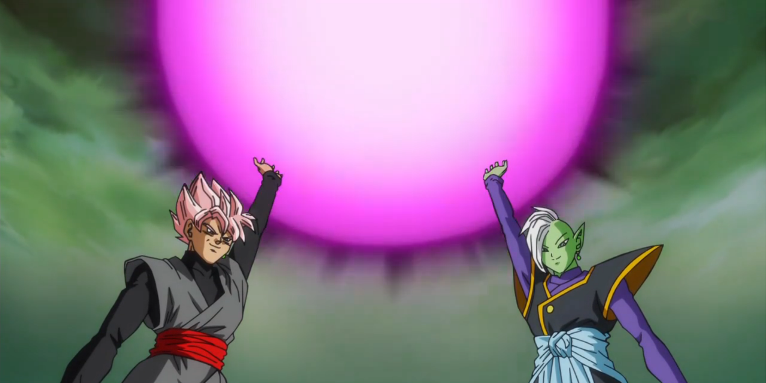 Zamasu and Goku Black prepare the Holy Light Grenade in Dragon Ball Super