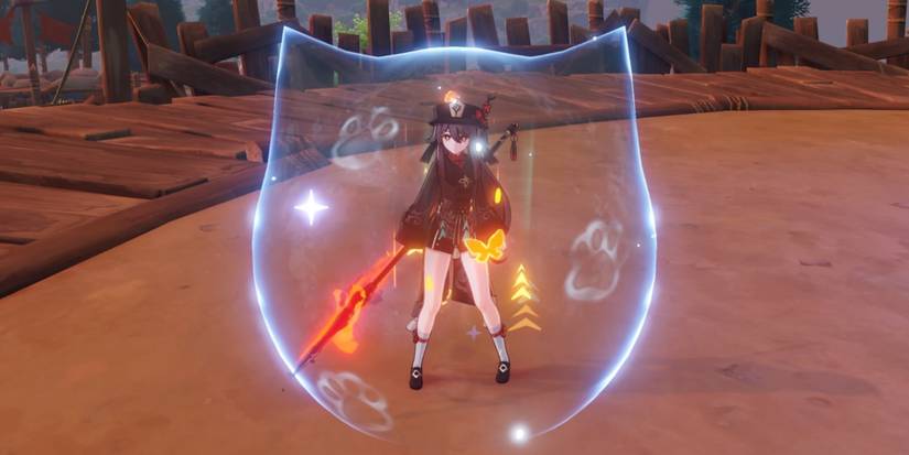 Hu Tao using Diona's shield