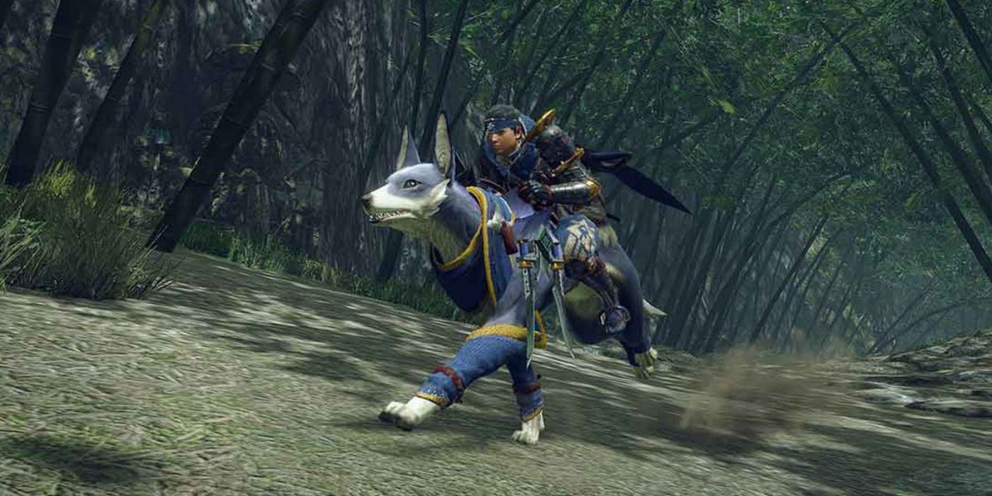 A Hunter Riding A Palamute Through The Forest